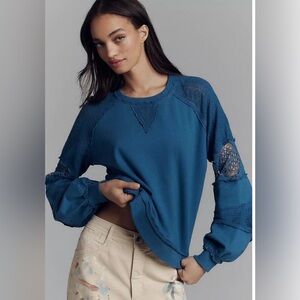 Anthropologie Lace Balloon Sleeve Top in Blue